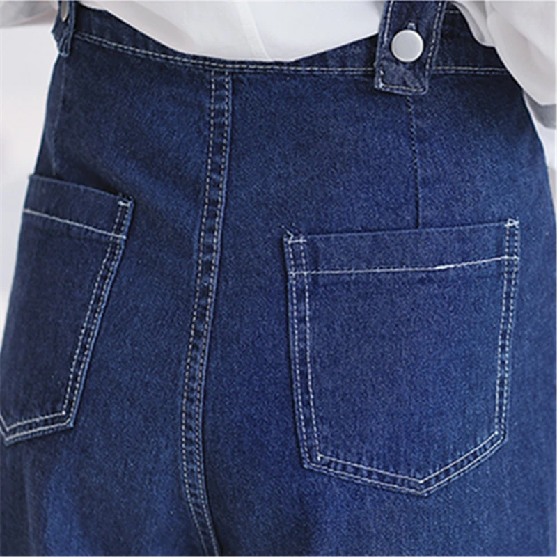 Kpop Harajuku комбинезоны джинсы осенние женские повседневные синие широкие брюки темно-синие комбинезоны с высокой талией джинсы с разрезом брюки