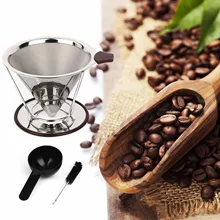 Behogar Reusable Stainless Steel Double Layer Pour Over Coffee Cone Dripper Filter Cleaning Brush Coffee Scoop
