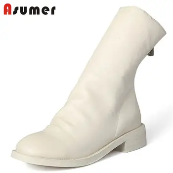 

ASUMER HOT 2020 fashion sheepskin boots zipper ankle boots for women genuine leather boots round toe autumn boots SIZE 33-43