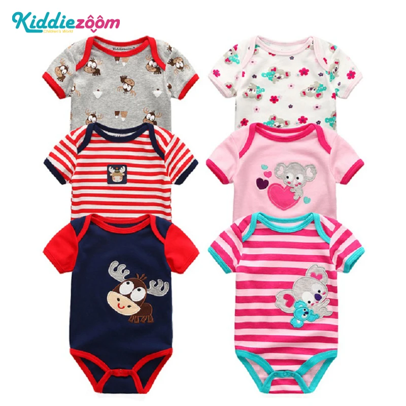 

6PCS Kiddiezoom Brand Baby Bodysuits Cotton Baby Girls Boy Clothing Short Sleeves O-Neck Newborn Baby Clothes Summer Baby Dresse