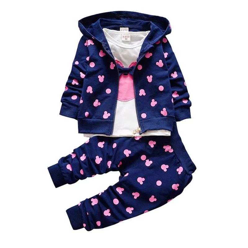 Beste 2020 Nieuwe Kinderen Pak Meisje Minnie Pak Herfst En Winter Kinderkleding Pak Capuchon + T  Shirt + Broek 3 Pcs
