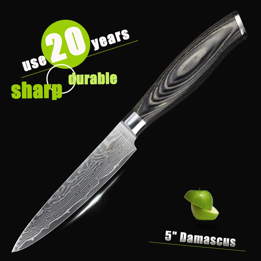 HAOYE damascus utility knife peel fruit paring knives pakka wood bend handle fascinating luxury