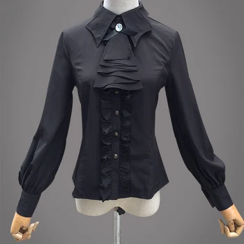 

Black Victorian Gothic Shirt Vintage Women Blouses Long Sleeve Turn-down Collar Lolita Blouse Camisas Mujer Used To Match Corset