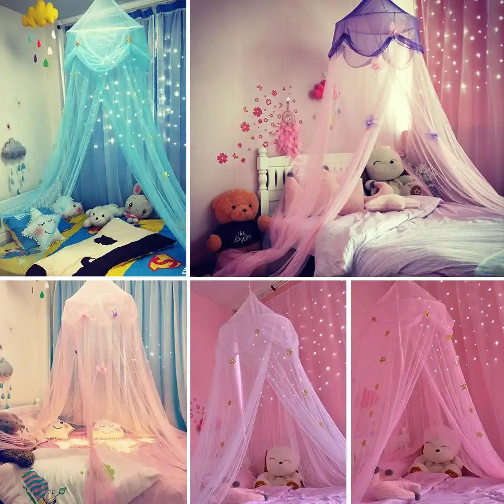 Girl Bed Canopy Lace Mosquito Net Colorful Bed Princess Play Tent Kids Canopies Crib Netting Princess Girls Toddler Baby Crib Mosquito Net Curtains Mesh Lace Dome Kids Play Tent