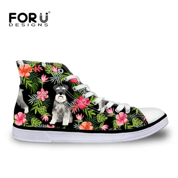 

FORUDESIGNS Fashion Kawaii Schnauzer High top Canvas Flat Sneakers Shoes Women Classic Lace-up Vulcanize Shoes Girl Leisure Shoe