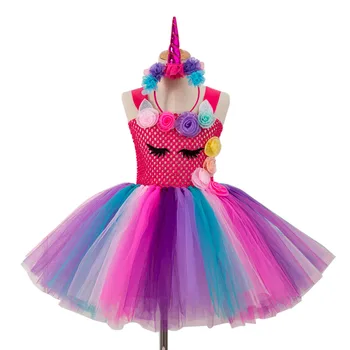 

Children Rainbow Tutu Dress Princess Kids Girls Christmas Halloween Unicorn Tutu Birthday Party Dress Pony Cosplay Costume