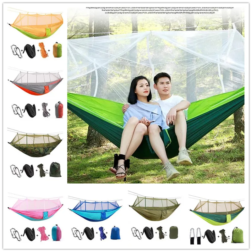 

Outdoor Camping Hammock Mosquito Net High Strength Parachute Fabric Hanging Bed Sleeping Swing Hammock with Mosquito Net
