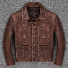 Темно-коричневые винтажные мужские Куртки из натуральной кожи Мотоциклетные Куртки из натуральной кожи для мужчин