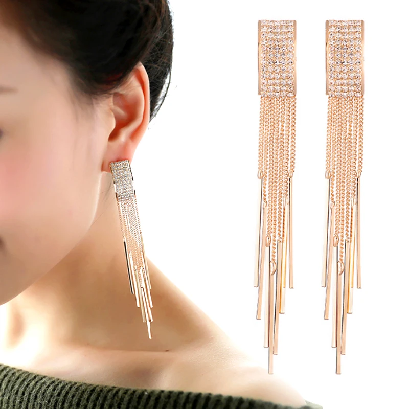 

Fashion 1Pair Adjustable Alloy Crystal Golden Silvery Allergy Free Long Tassel Dangle Fringe Women Trendy Jewelry Earrings Gifts