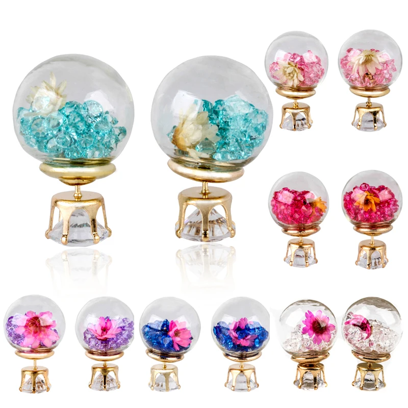 Hot Fashion Women Lady Elegant Flower Spherical Rhinestone Ear Stud Earrings