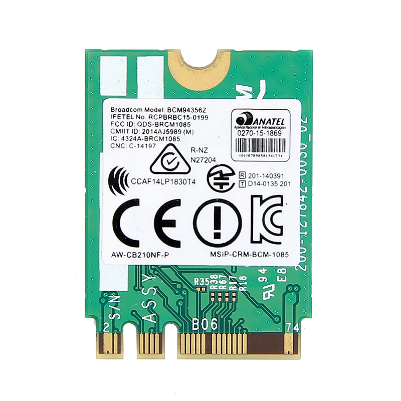 Двухдиапазонный адаптер Broadcom BCM94356Z AW-CB210NF-P NGFF M.2 WiFi беспроводная карта 867 Мбит/с+ Bluetooth 4,1 802.11ac BCM94356Z карта переменного тока