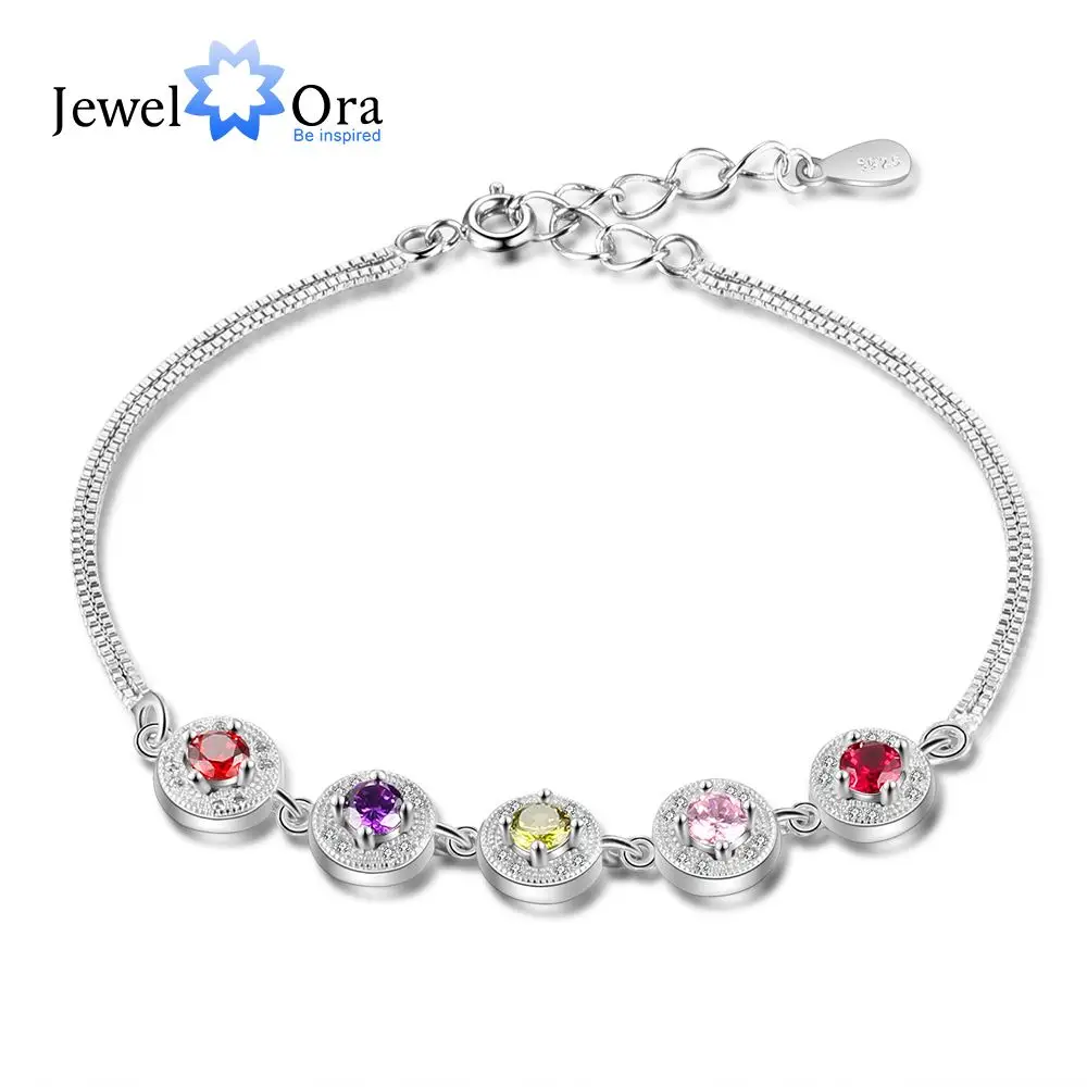 

Personalized Family Gift Customized 5 Birthstones Bracelets & Bangles Double Chain Bracelets for Women (JewelOra BA102473)