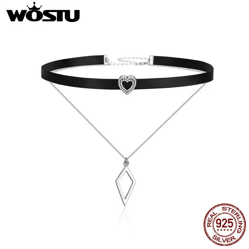 

Aliexpress 2019 Hot Sale 925 Sterling Silver & Black Braid Double Layer Geometric Chokers Necklaces For Women Jewelry Gift