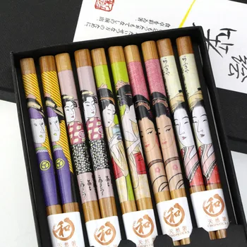 

5 Pair/Set Handmade Japanese Natural Bamboo Chopsticks with Gift Box Package 8 Style Wooden Chopstick Gift for Friends