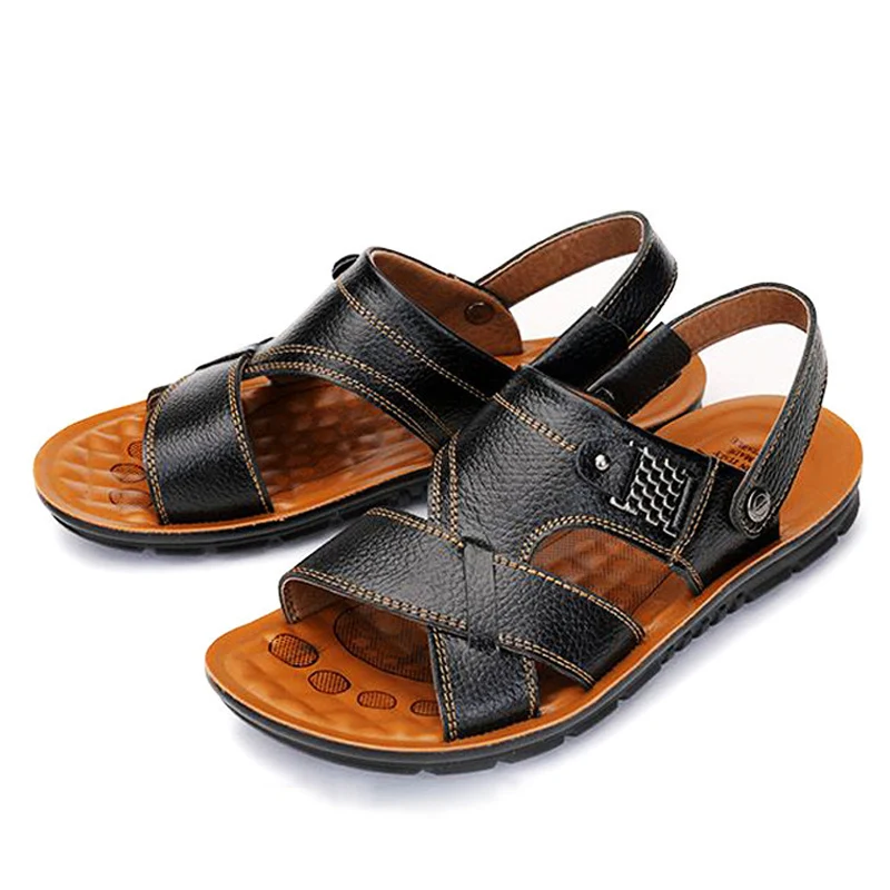 Man Sandals Leather Shoes Summer Men's Slippers Beach Casual Breathable Home Slippers Men Croc Shoes Flip-Flops Zapatos 789