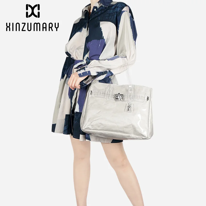

2019 New Fashion Summer Ladies Handbag Pvc Transparent Kraft Paper Women Tote Large Capacity Shoulder Bags Casual Female Package