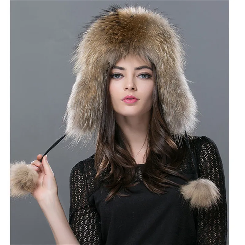 Женская шапка из натурального Лисьего меха, зимняя русская теплая меховая шляпа Leifeng из натурального меха енота H#25