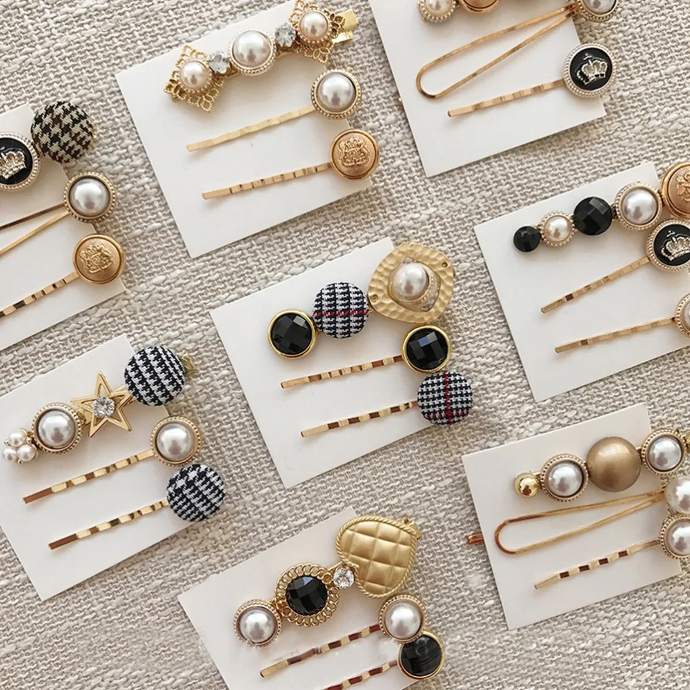 

M MISM INS Fashion 3 pcs/sets Girls Hair Accessories Pearls Hair Clips for Womens Sweet Hairpins BB Handmade Pearl Hairgrips