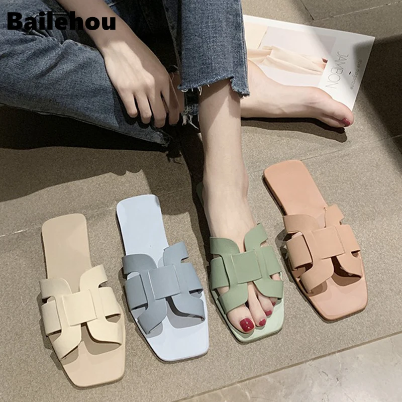 

Bailehou 2019 New Summer Women Slipper Candy Colors Casual Beach Outdoor Slides Women Flat Heel Slip On Flip Flop Ladies Sandal