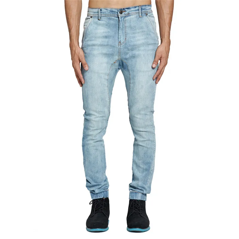 

MORUANCLE Men's Drop Crotch Hip Hop Jeans Stretch Hi Street Denim Trousers For Male Cross-Pants Jogger Elastic Cuff Size 29-38