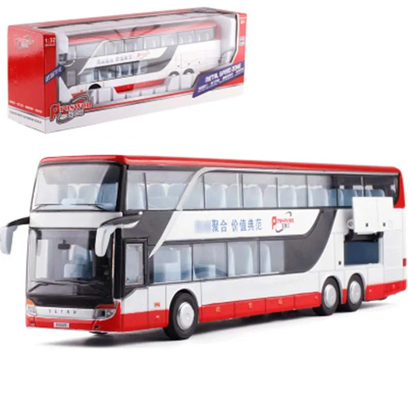 

1:32 Alloy Light Sound Vehicle Toy Cars With Box Double Sightseeing Bus Model Toys for children kids adults Collection Gifts