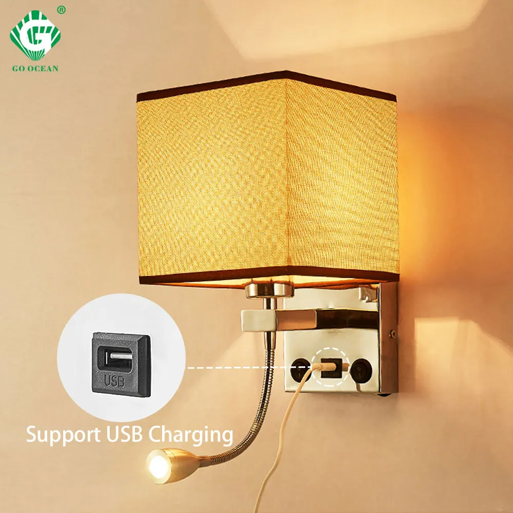  Modern Indoor LED Wall Lamp Bedside Bedroom Applique Sconce With Switch USB E27 Bulb Interior Headb - 32965613121