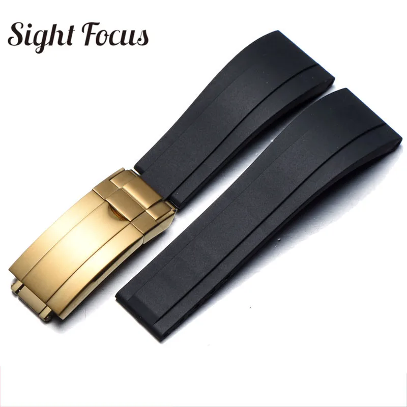 20mm Watch Band for Rolex Watch Man Yacht Master Submariner Brush Folding Clasp Rubber Watch Strap Black Belt Relogio Masculino