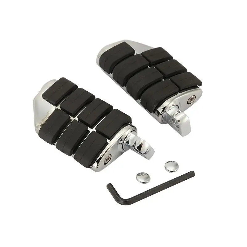 2x Chrome Black Motorcycle Foot Rests Anti Vibration Foot Pegs With Male Mount Sleek Surface For