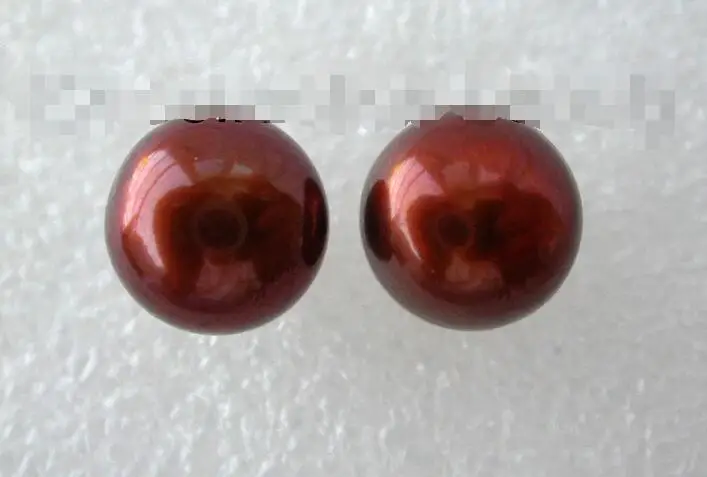 

Free Shipping >> stunning big 11mm round coffee freshwater cultured pearl earrings 14K stud