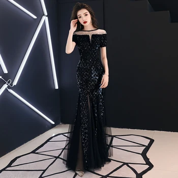 

Black Party Sequins Maxi Dress Mermaid Evening Dress prom gowns Formal Party dress vestido de festa Elegant Vintage robe longue