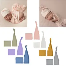 Новорожденный реквизит для фотосъемки Младенческая многоцветная Сонная вязаная шапочка+ Плетеный шарф Набор Студийная фотосъемка аксессуары