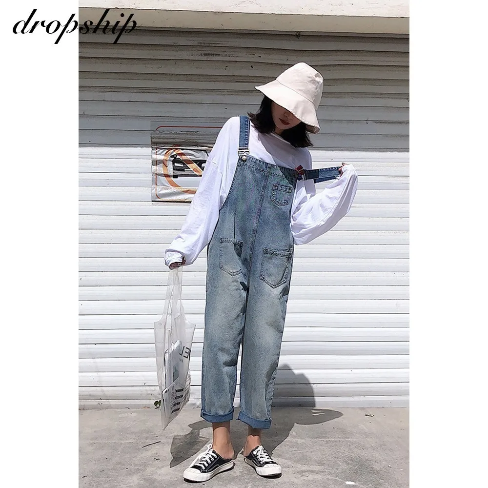 Dropship Jumpsuit Womens Overalls 2019 Neon Denim Plus Size Jumpsuits Streetwear Fashion Nova Woman Summer Korean Loose Pocket