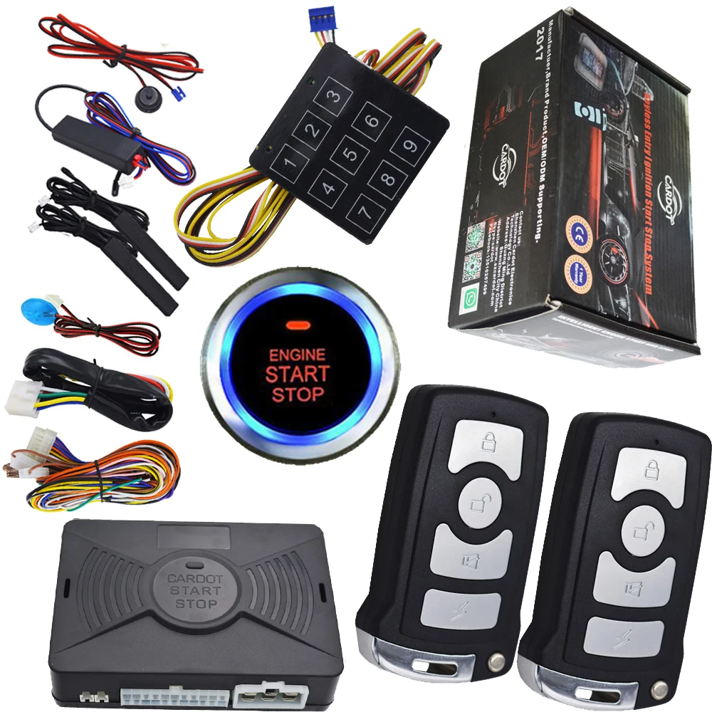 remote starter car security alarm system with engine start stop button