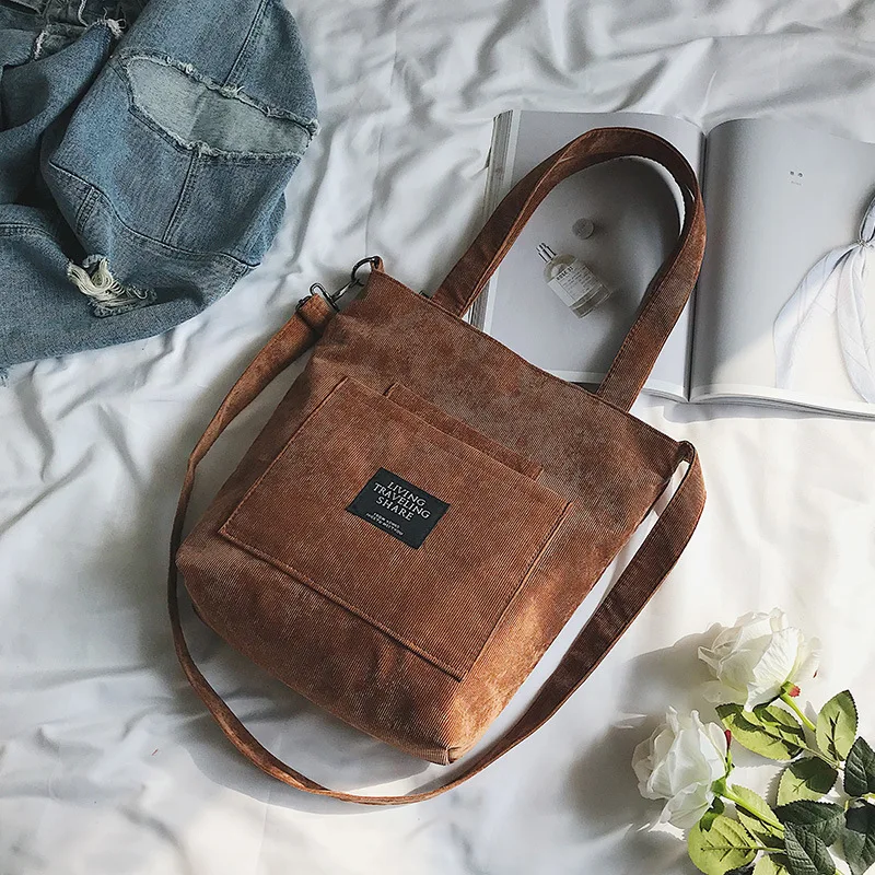 

Miyahouse Solid Color Large Capacity Women Shoulder Bag Trendy Tip Corduroy Female Tote Bags Softly Travel Bags For Ladies