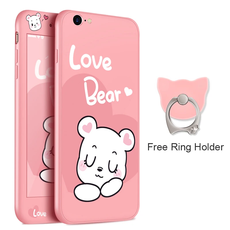 Милый силиконовый чехол для iPhone 8, чехол на 360 градусов, полное покрытие, бамперы для iPhone 7, 8 Plus, X, противоударный чехол с закаленным стеклом - Color: Love Bear