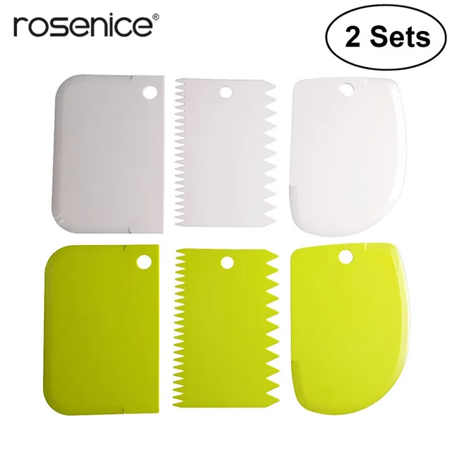 6pcs Dough Bowl Scrapers 2 Sided Comb Curved Edge Flat Edge Flexible