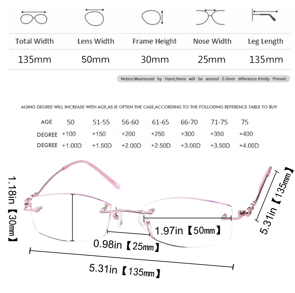 SOOLALA титановые очки для чтения без оправы, алмазная резка стекла, прозрачные очки против усталости+ 1,0+ 1,5+ 2,0+ 2,5+ 3,0+ 3,5