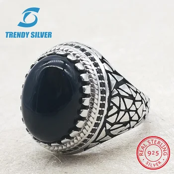 

silver 925 fine jewelry man rings men accessories turquoise gemstone natural onyx agate wholesale TRENDY SILVER