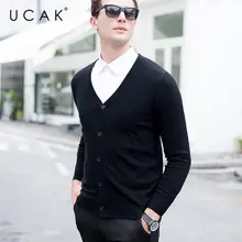 UCAK бренд свитер для мужчин чистая мериносовая шерсть кардиган Мужская одежда осень зима кашемировые свитера классические повседневные кардиганы пальто U3009