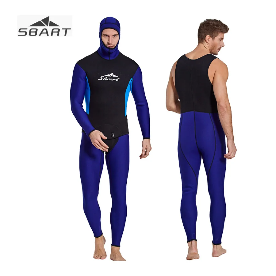 

Sbart 3mm Fullbody Mens Wetsuit with Hood Neoprene Two-pieces Keep Warm Patchwork Spearfishing Diving Underwater Hunting Suit
