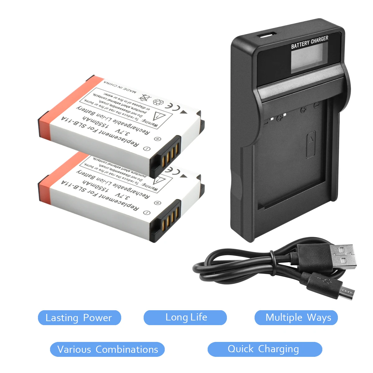 

2X 3.7V 1550mAh Li-ion SLB-11A Battery+Battery charger with LED ForSamsung WB1000 WB5000 CL65 CL80 HZ25W ST1000 ST5000 ST550 L20