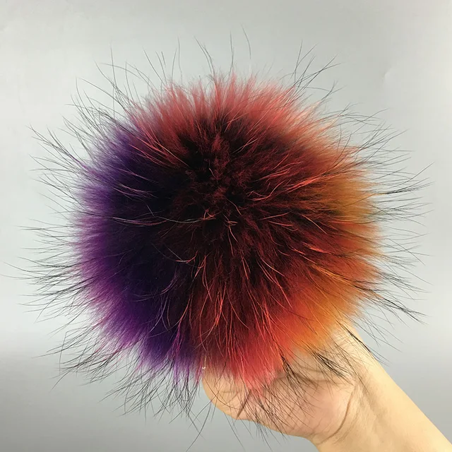 Cheap 100 pieces /set 13cm Natural raccoon fur ball key chain fur hat  Fur pom pom for shoes 100% real fur cap accessories
