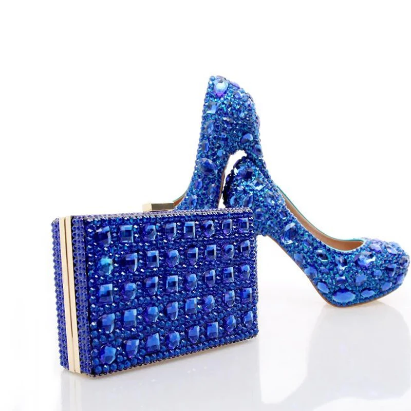 10cm Con Blue Bolso Señora Boda Cristal Heels Bombas Altos blue Rhinestone Zapatos 14cm 12cm Heels La Moda Nupcial Prom Tacones Partido A Azul Embrague De Juego qAgtwHn8