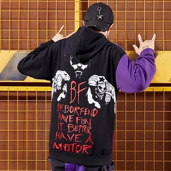 

Letter Print Purple Stitch Hoodie Autumn Punk Harajuku Tracksuit Long Coat Streetwear Hoodies Hip Hop Sweatshirts Mens Hoodies