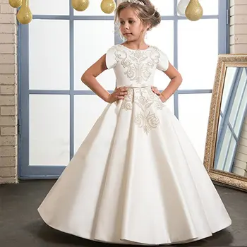 

Girls Embroidery Hollow to Floor Dress Kids Girl Wedding Birthday Party Ball Gown Princess Dress Girls Costume