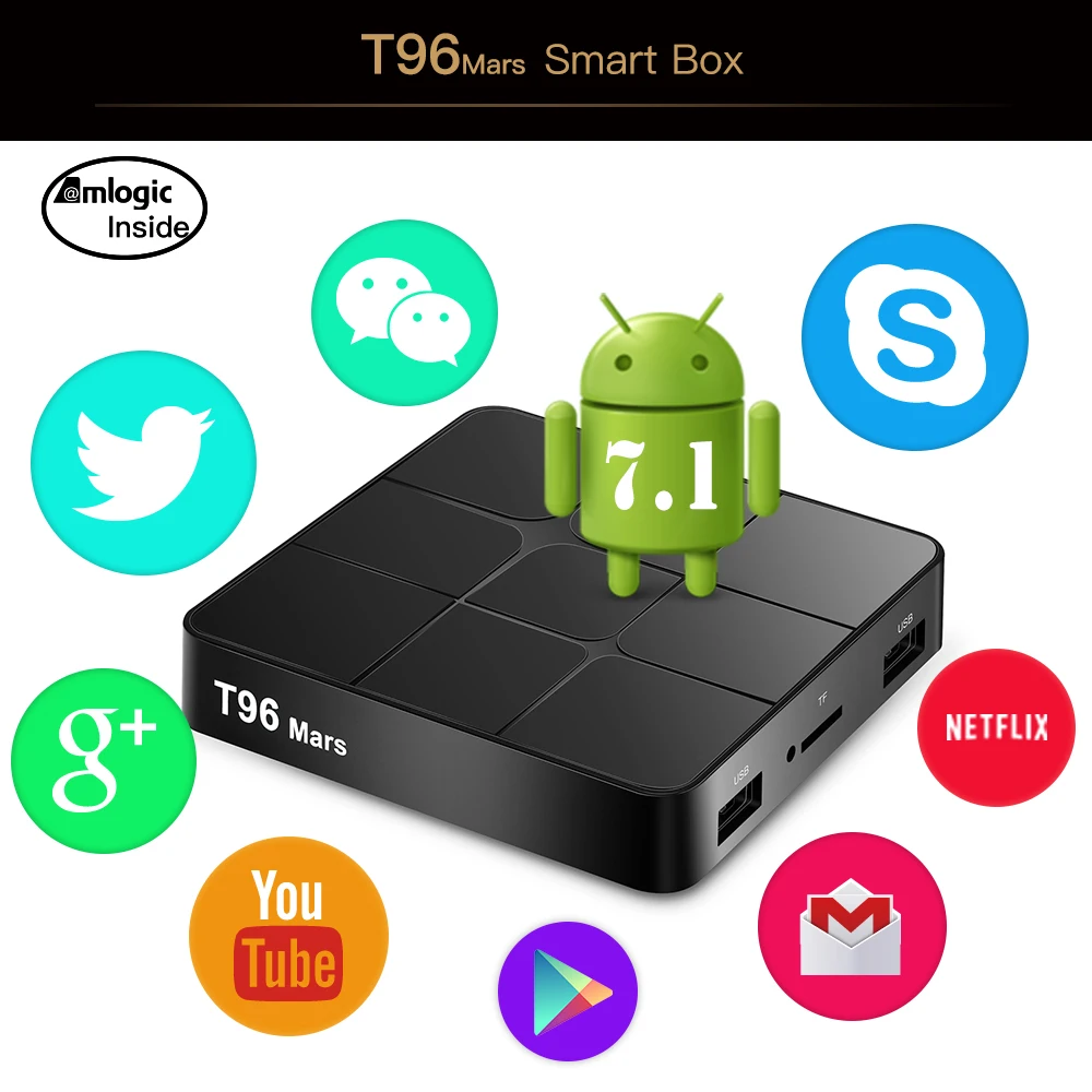 T96 Mars Android 7,1 Smart ТВ Box Amlogic S905W 4 ядра 2 ГБ оперативной памяти 16 ГБ Rom Bluetooth WI-FI H.265 3D 4 К сентября-Top Box Media Player