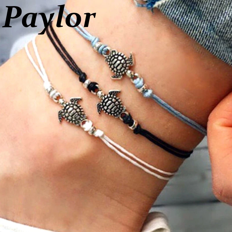 

New Summer Beach Turtle Shaped Charm Rope String Anklets For Women Ankle Bracelet Woman Sandals On the Leg Chain Foot Jewelry