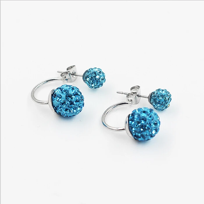 New 19 Color Double Side Earring Fashion Brand Jewelry Stainless Steel Earrings Crystal Ball Women Double Stud Earrings 8MM/10MM