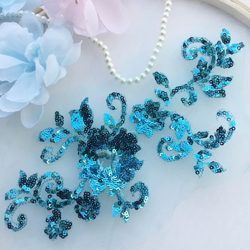 

1Piece Delicate Wedding Veil Head Ornaments Lace Applique Sequins Bling Bling Lace Trim Dress DIY Lace Accessories