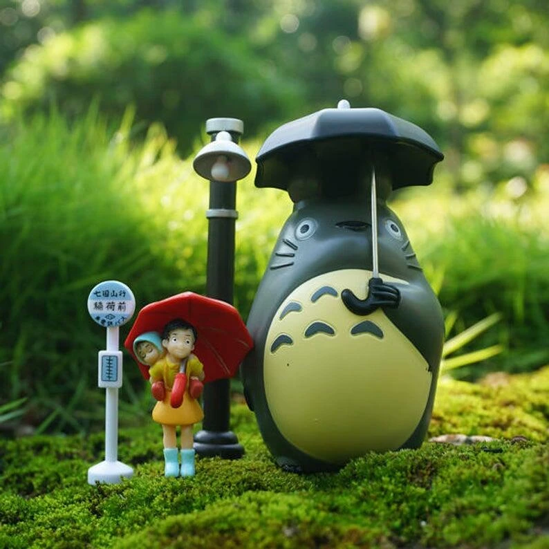 トトロホールドアンブレラ 女の子とストリートライトジブリスタジオフィギュアテラリウムアクセサリーdiyミニガーデン Garden Statues Sculptures Aliexpress